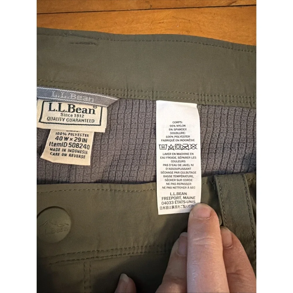 LL Bean Pants Mens 40x29 Cresta Fleece Lined Hiking Quick dry Sun Protection